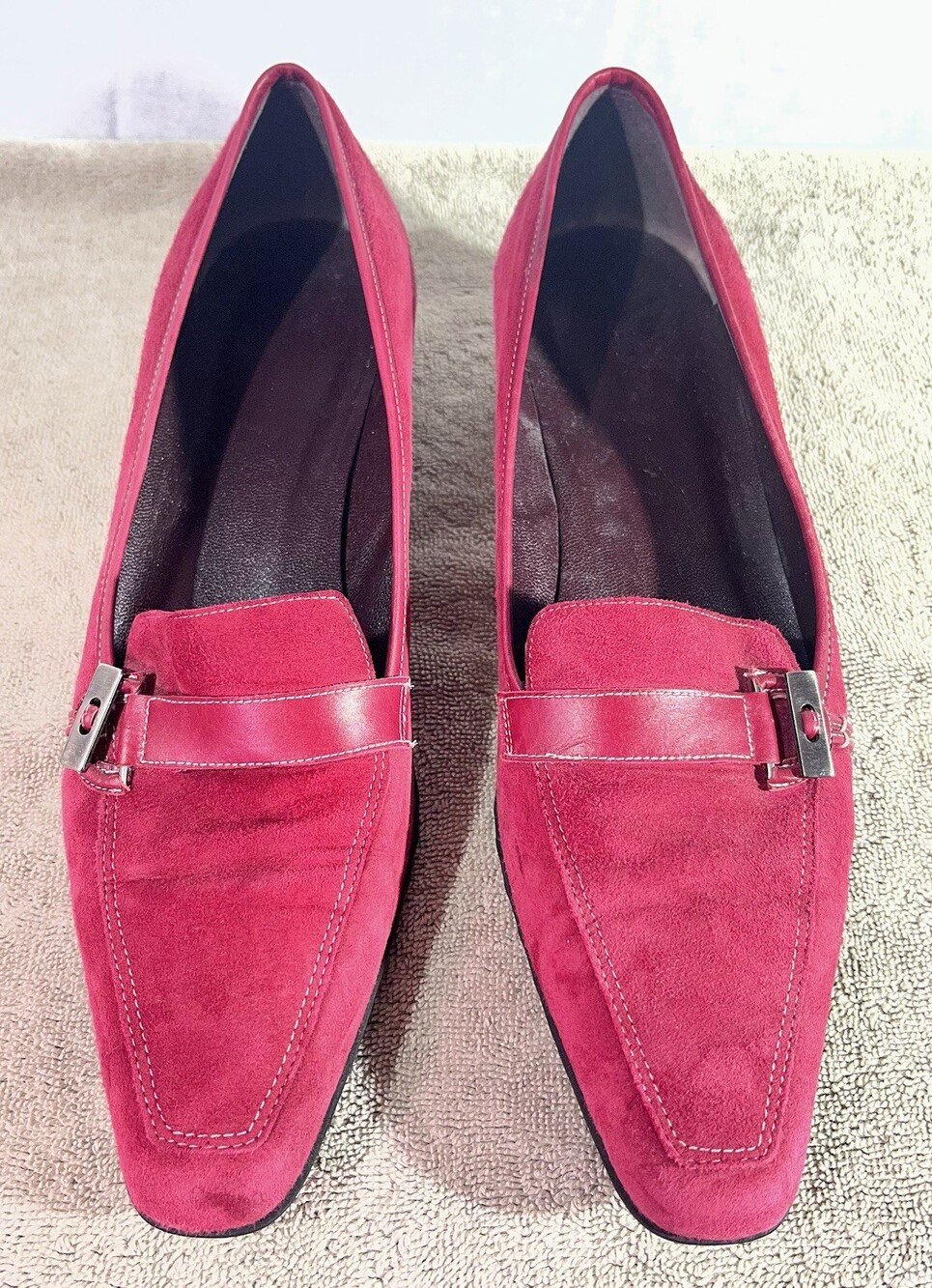 Vintage Women’s Sesto Meucci Berry Suede Loafers Square Toe Block Heel 9N Italy